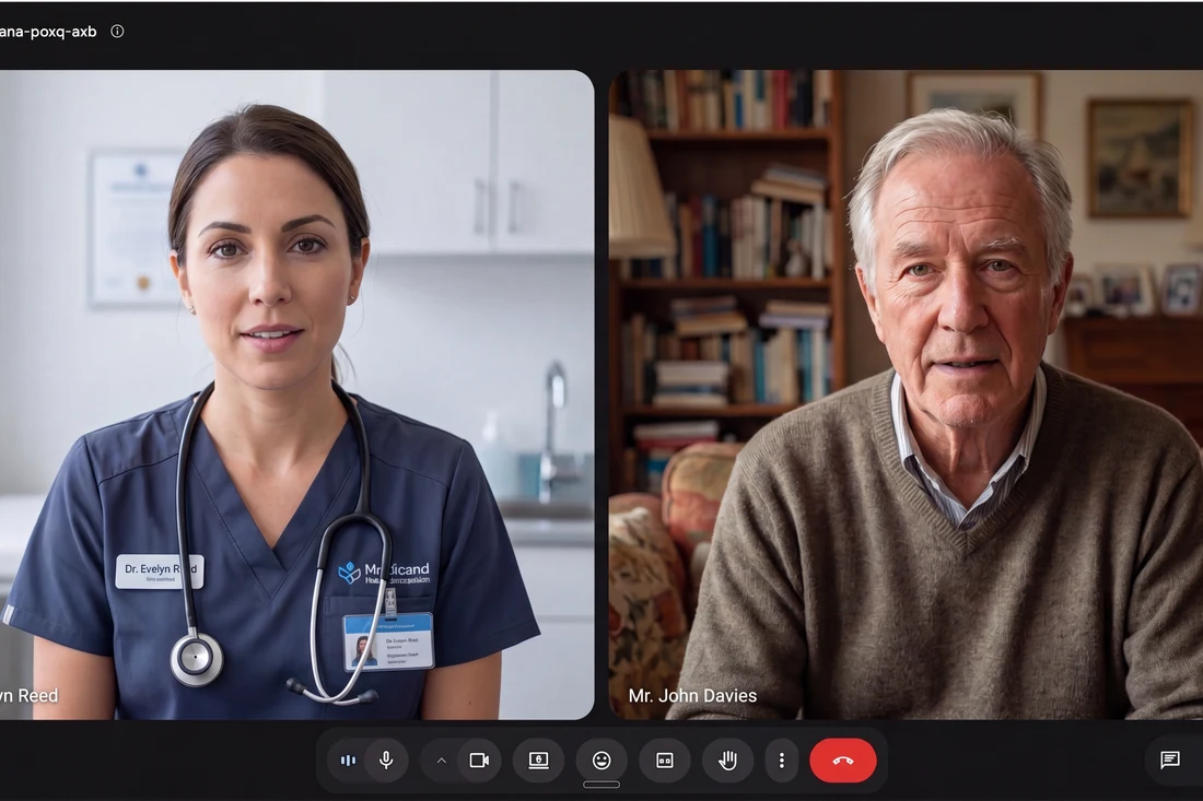 A telehealth video call between a clinician and a patient, with no recording bot in the meeting.